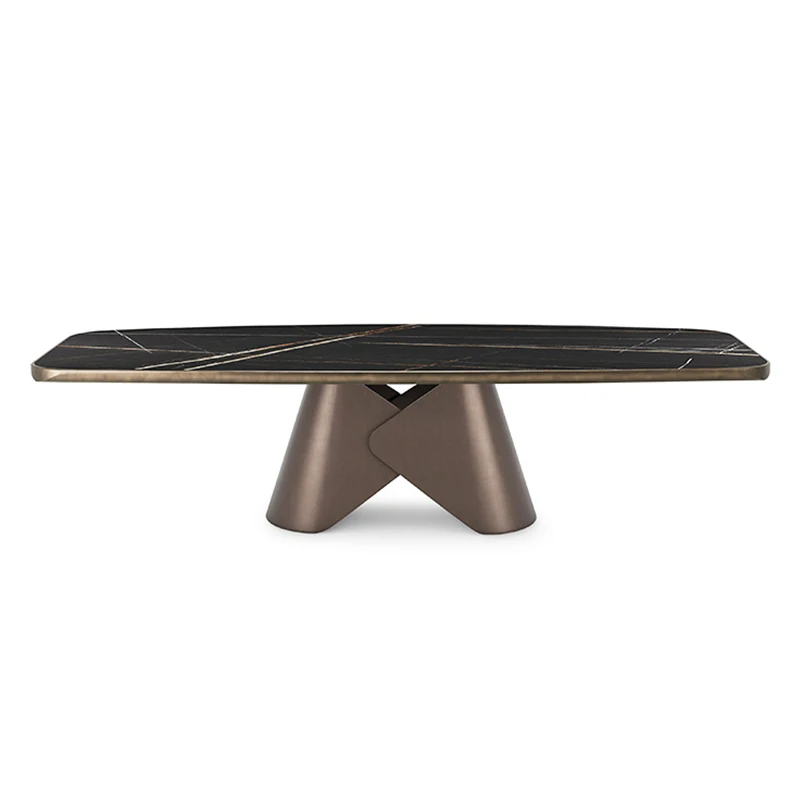 

Italian minimalist natural luxury stone dining table creative design villa luxury small apartment stainless steel