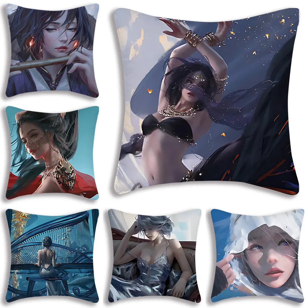 Anime Ghost Blade Ice Princess Pillow Covers Cartoon Sofa Decorative Home Double-sided Printing Short Plush Cute Cushion Cover