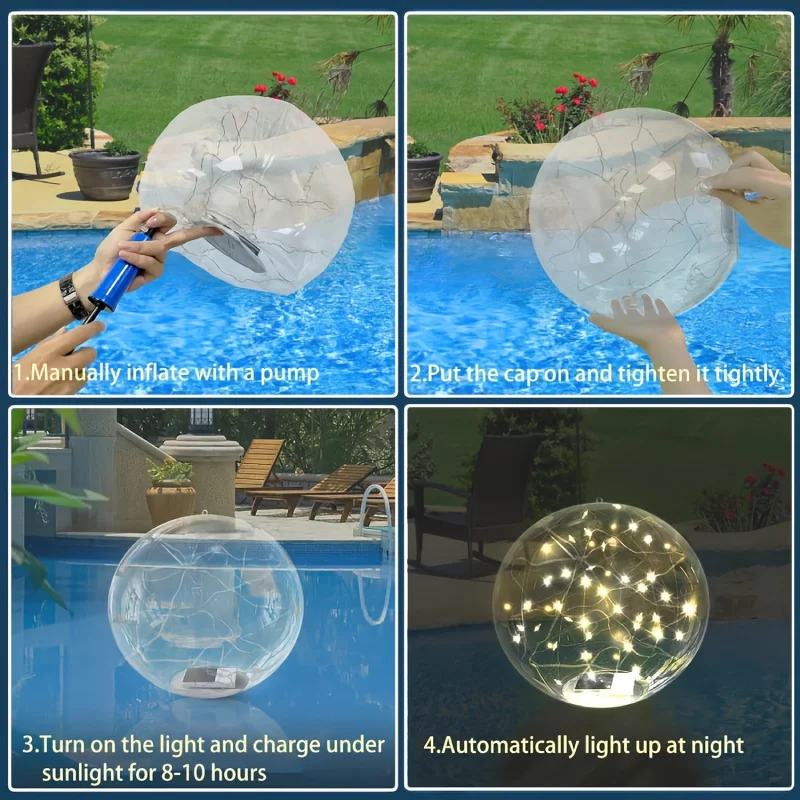 Solar-Powered Fairy Light IP65 Waterproof Inflatable LED Pool Light Floating Balls Lamp Decorations for Party Pond Yard Outdoor