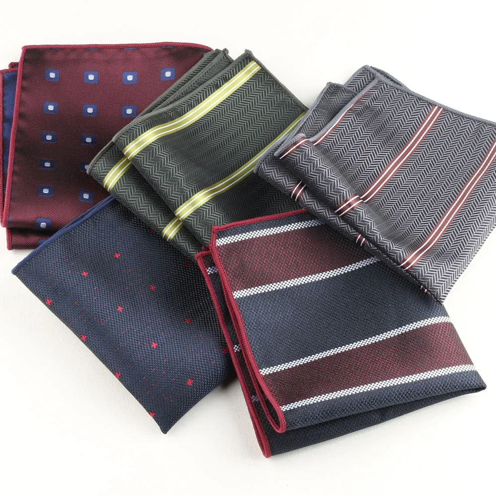 23cm Fashion Mens Striped Pocket Square Navy Brown Red Paisley Dots Handkerchief Wedding Party Suit Accessories Elegant Hanky