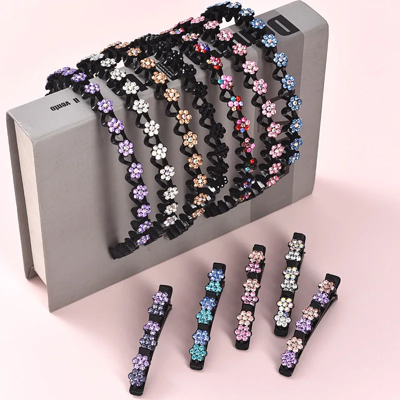 2022 New Fashion Hot Sale All-match Wave Rhinestones Pearl Braided Hair Clip Headband for Women Girl Hair Accessories Headwear