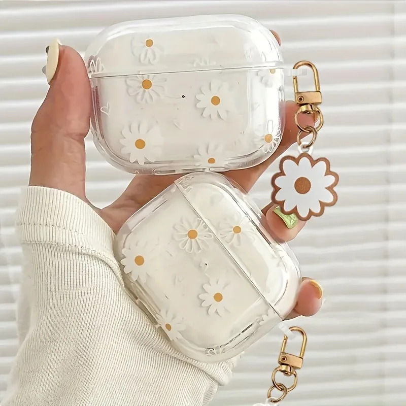White Daisy Flower Pattern Case For Apple AirPods 4 3 1/2 Headphone Cover for Airpod Pro 2 and Pro Anti-fall Protective Case