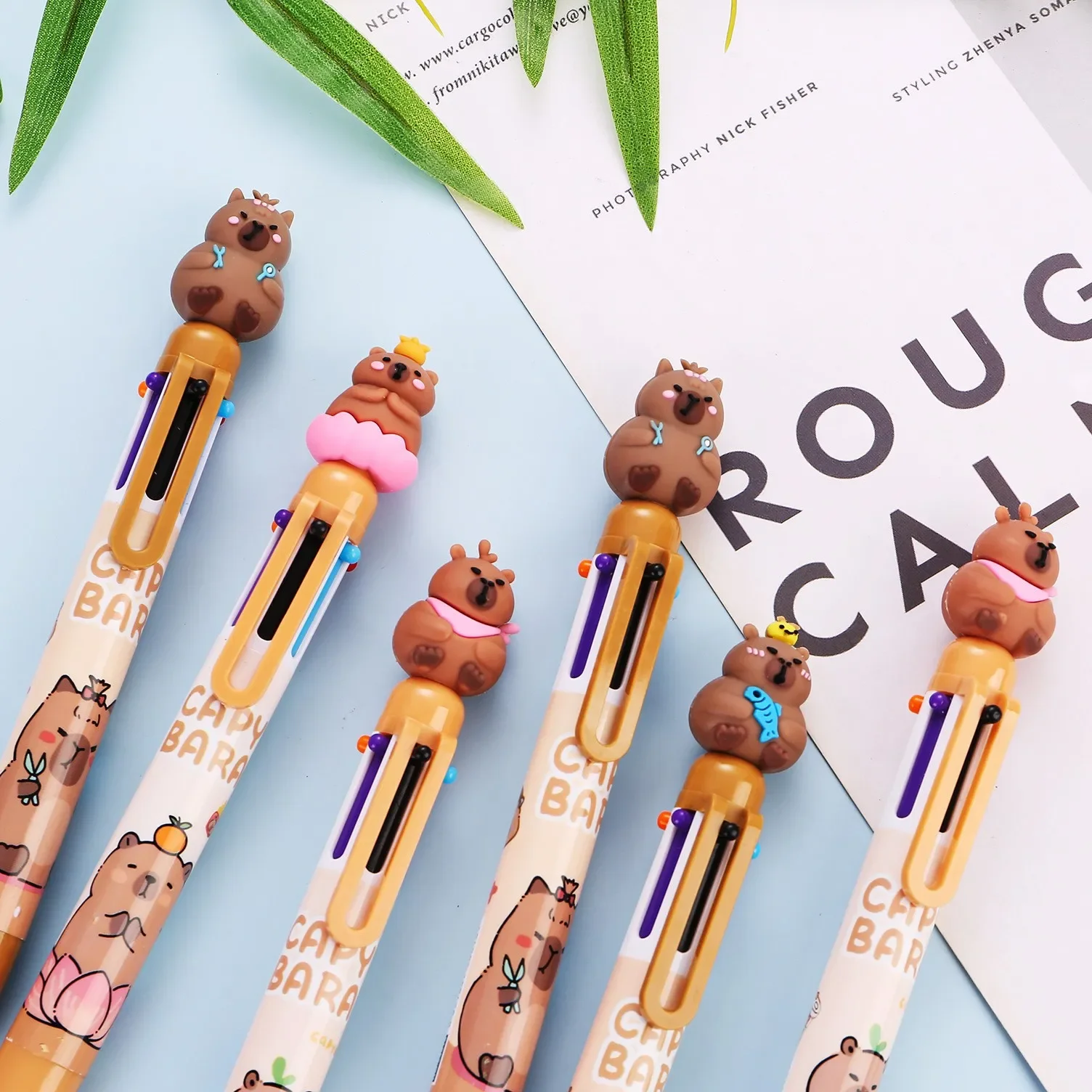 4Pcs Wholesale New Kapibara 6-color ballpoint pen cute cartoon multi-color in-one student stationery pen Back to school