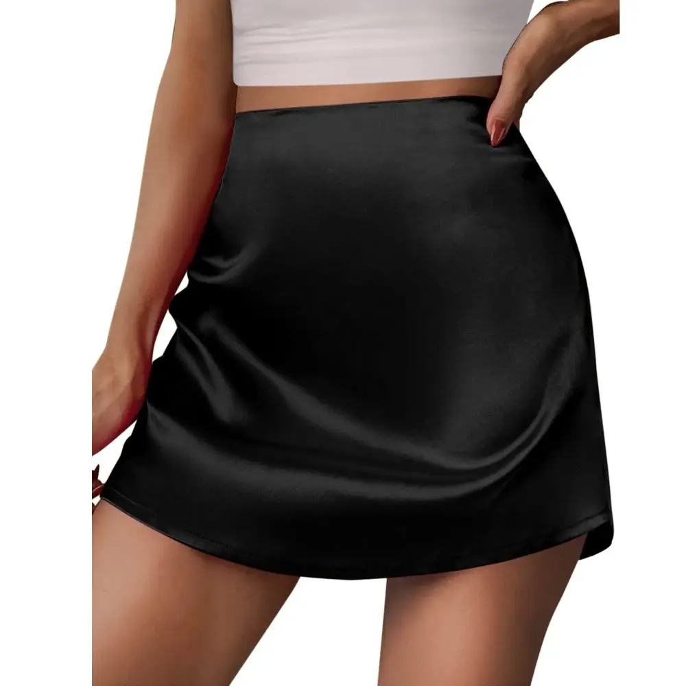 

Fashion Stain Silk Mini Skirt A-Line Sexy Satin Silk Skirt Stretchy Party Skirts Women