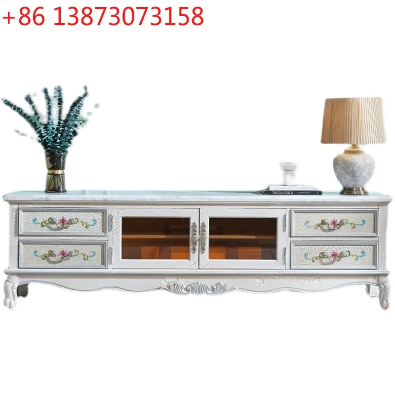 American French marble surface all solid wood painted TV cabinet coffee table wine cabinet living room matching all birch