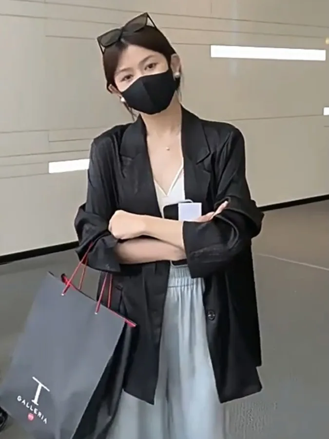 Acetate Women's  Jacket Thin Casual Loose Style Commute Spring Summer New Arrival Anti-UV Long Sleeve Classic Collar