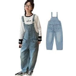 Spring Autumn Children Jumpsuit With Pocket for Girl Suspender Jeans Trousers Kids Girls Denim Overalls For Teenagers Bib Pants