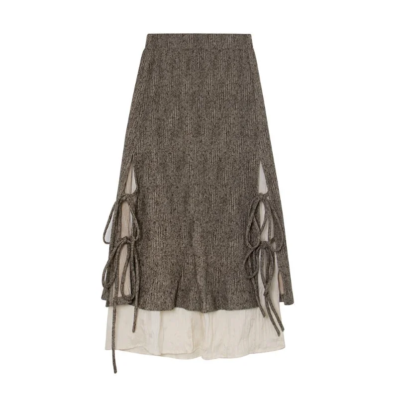 

Ретро японская коричневая женская осенне-зимняя новая универсальная повседневная юбка-миди нестандартной формы для поездок на работу