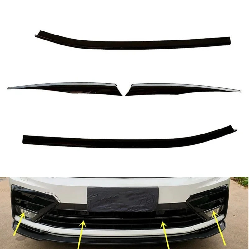 Bandes de moulage de calandre avant de voiture pour VW Tiguan R-Line, garniture de couvercle antibrouillard, noir brillant, style, 2017-2022, 4 pièces