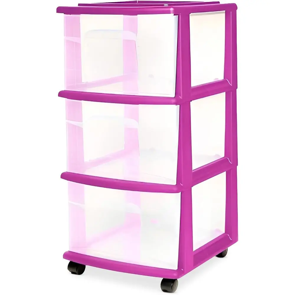 Der Tower, 3-Tier Clear Plastic Storage Organizer Cart, pl- Rolling Der Containers with Wheels or Bathroom, Bedroom, Oice, and C