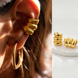 Trendy Gold Plated Three Layers Ear Cuff Without Piercing Clip on Earrings for Women Climbers Fake Cartilage Earring Clips Gift