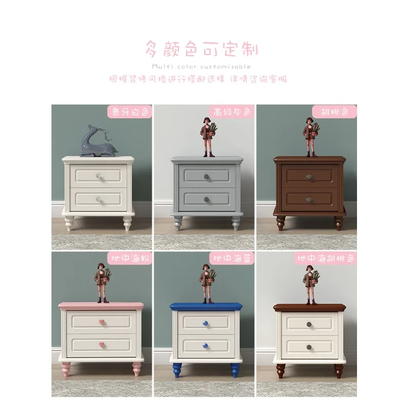 Pure solid wood little princess bedside table 30/40/50 cm60 wide American style children's bedroom girl storage drawer cabinet