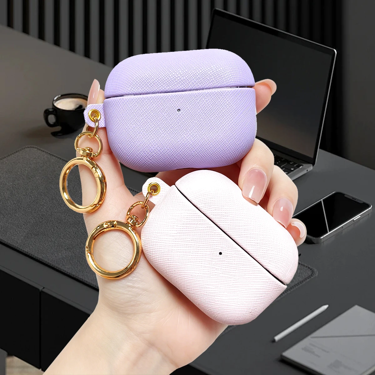 Estuche para auriculares de cuero Safino, con llavero incorporado, no se cae, resistente a los golpes. Compatible con AirPods Pro 3/2/1, AirPods