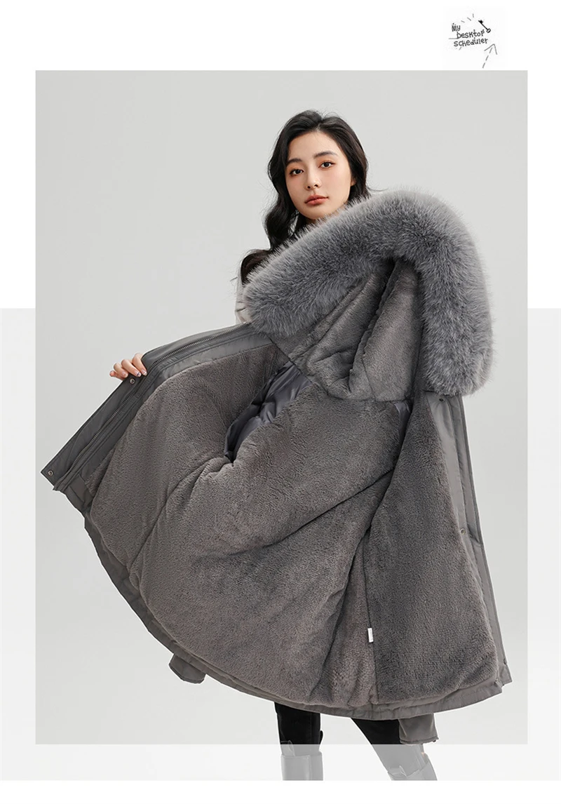 Winter New Warm Down Cotton Jacket with Large Fur Collar Hooded Coat Loose Women Thicken Parker Puffer Overcoat Casual Wear