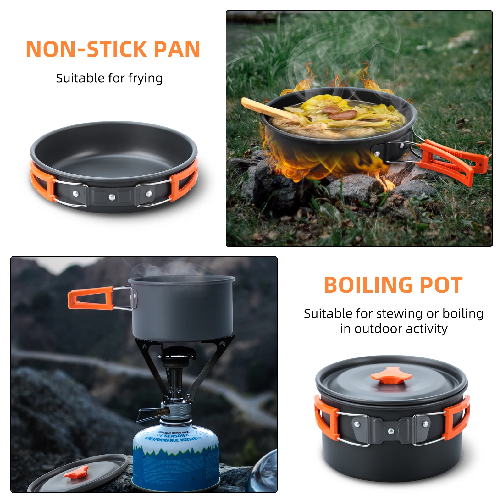 Camping Cookware Set 16pcs Camping Pot pan Set Nesting Camp Cook Set Camping&Hiking Mini cookware Camping Backpacking Pans Set