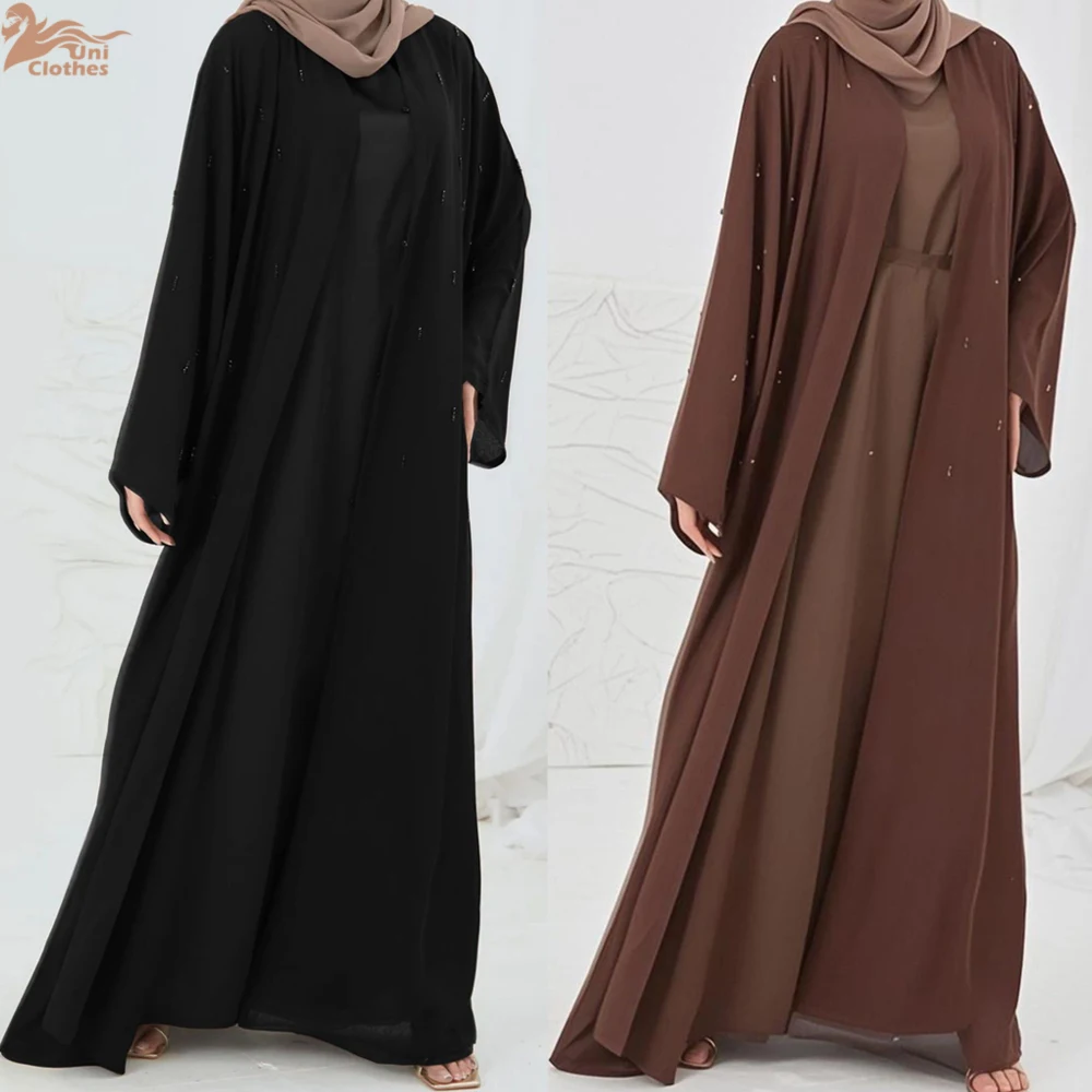 

Абайя Uni Abaya Dubai: Исламская одежда для женщин, роскошная шифоновая летняя абайя с бисерной отделкой, кардиган с открытым передом.
