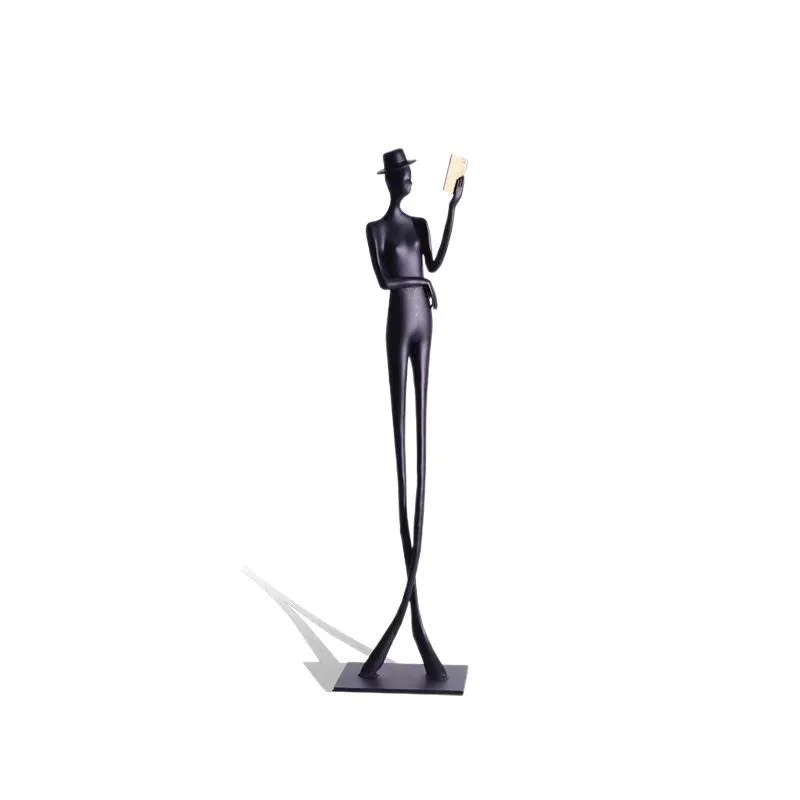 

Metal black cast aluminum elegant reading woman desktop sculpture