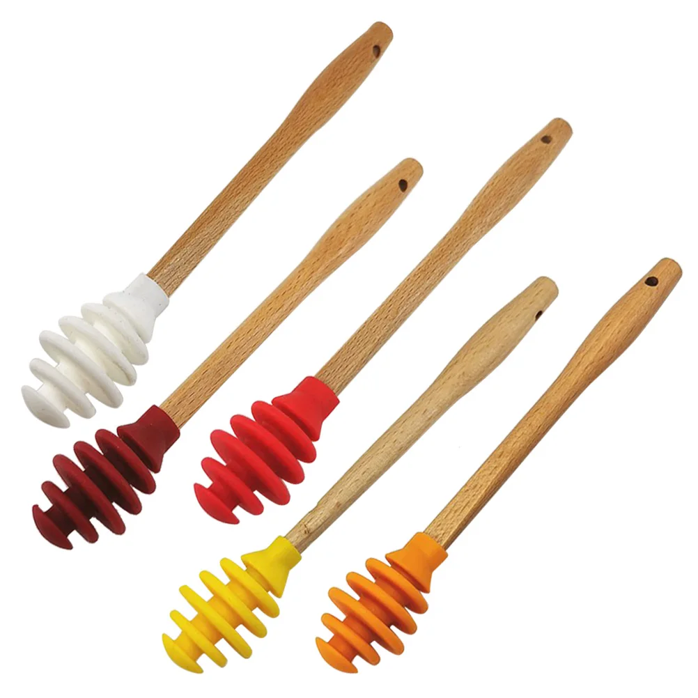 

5pcs Silicone Honey Stir Sticks Non-Stick Syrup Honey Stirrer Spoon Honey Dipper Liquid Dispenser Kitchen Bar Tool