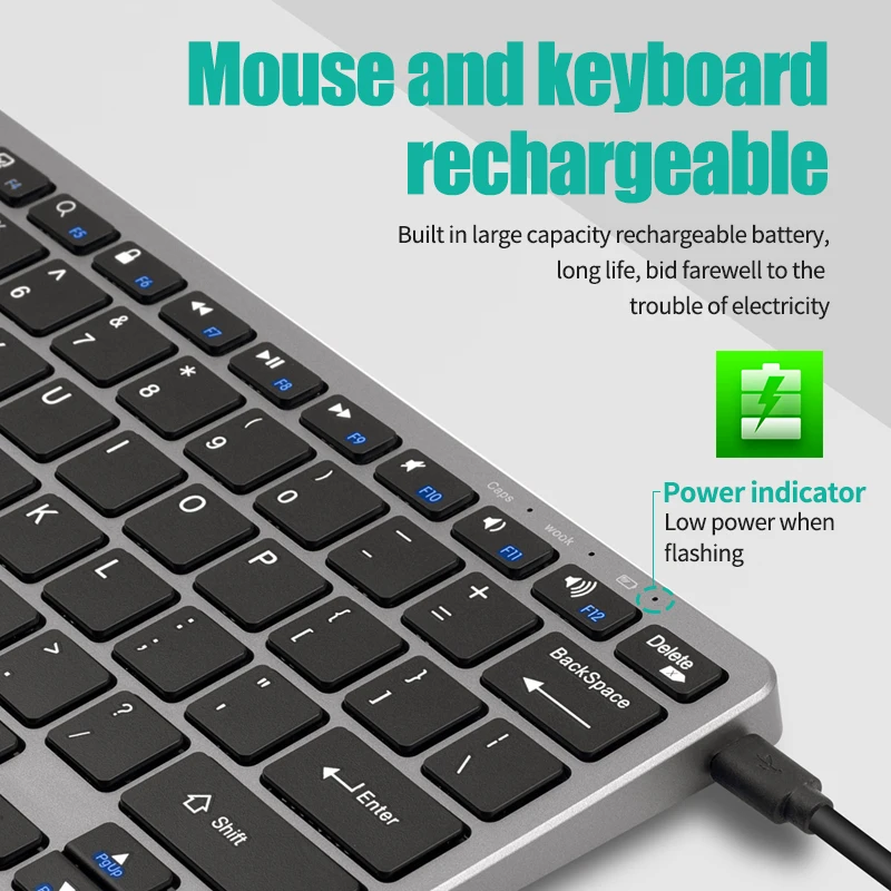 2.4G+Bluetooth Wireless Rechargeable Keyboard and Mouse Combo Silent Keys Portable Keypad Set For Windows/Mac/Android/iOS/Apple