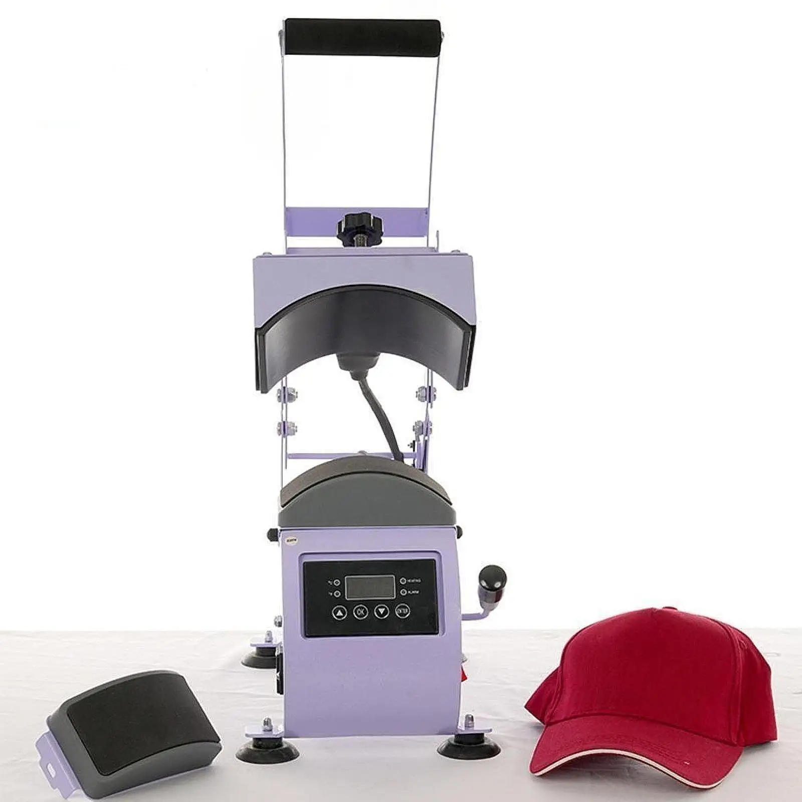 

Profe Cap Heat Press Machine 550W with 2Pcs Interchangeable Platens Stable Performance 0-250 Degrees Celsius with Cap Stretcher
