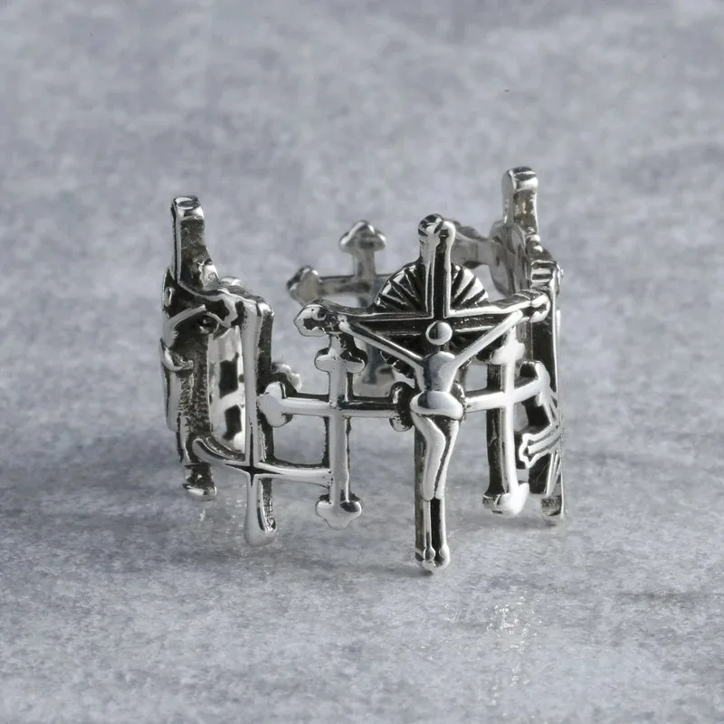 

Vintage Jesus Cross Classic Adjustable Couple Commemorative Ring Opening Finger Ring for Women Men Fashion Punk Jewelry Gift