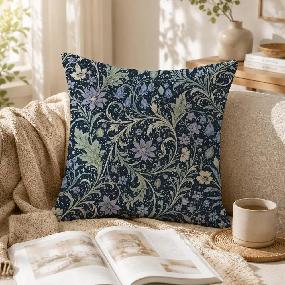Midnight Botanical Garden Cushion Cover Linen Pillow Cover 40x40cm Decorative Cushion Case Boho Home Sofa Decor Gift