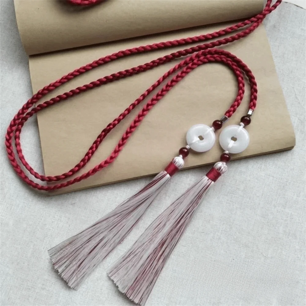 Retro Handgewebter Hanfu Taillengürtel Chinesischer Stil Traditioneller Quasten-Taillenriemen Ping An Anhänger Taillenseil für Männer und Frauen – Detail 2