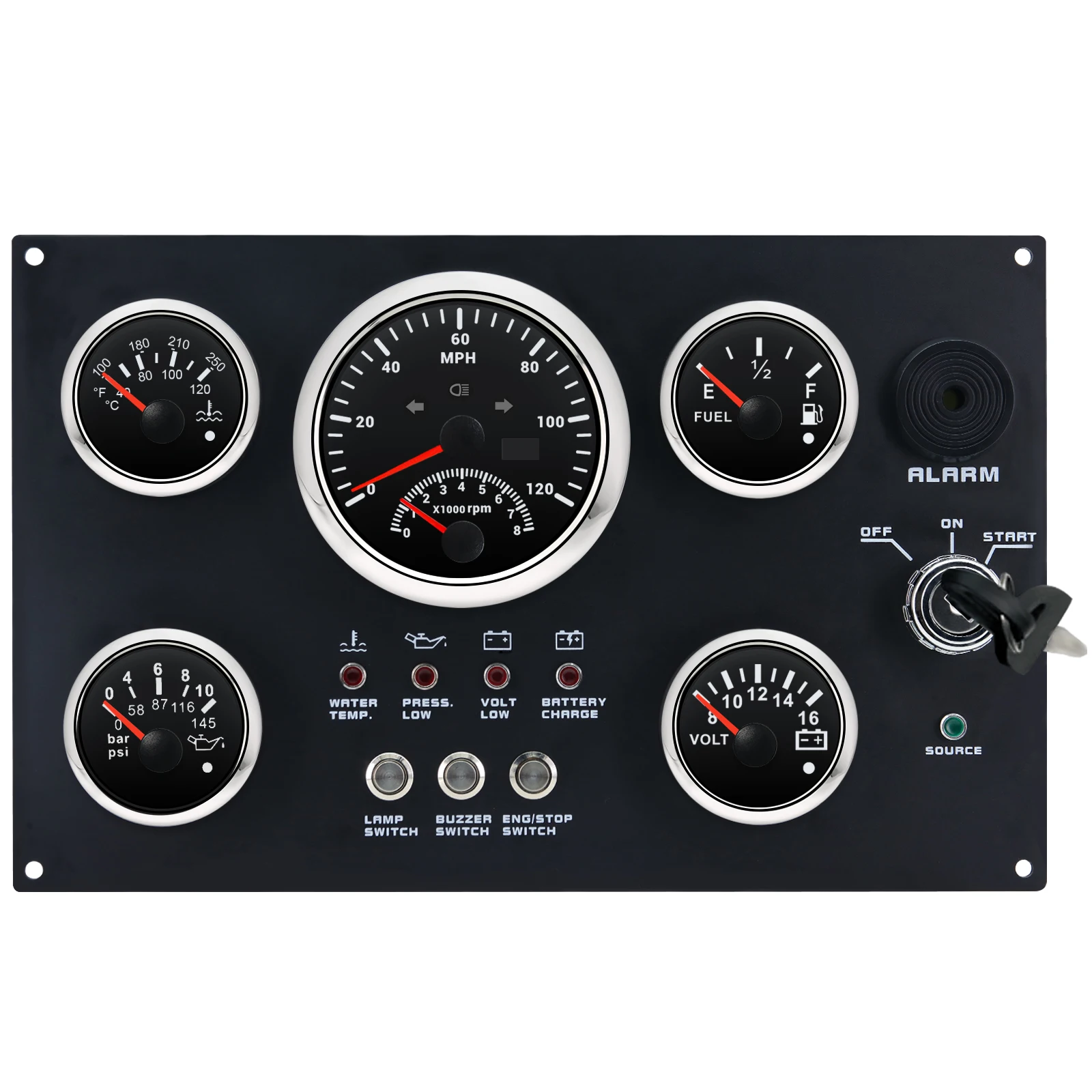 Dashboard voor scheepsmotoren Compatibel met alle scheepsmotoren 12V 24V GPS Snelheid Watertemperatuur Oliedruk Brandstofniveausensor Aangepast