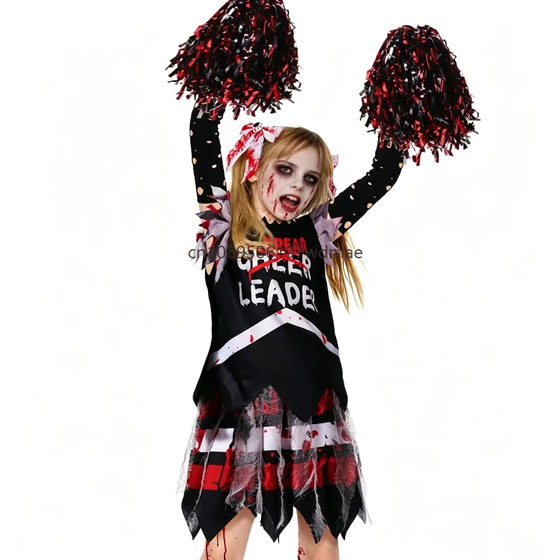 Mädchen Halloween Horror Costumes Zombie Cheerleading Outfits Theme Party Stage Performance Uniform Bloodstains Cosplay Dress