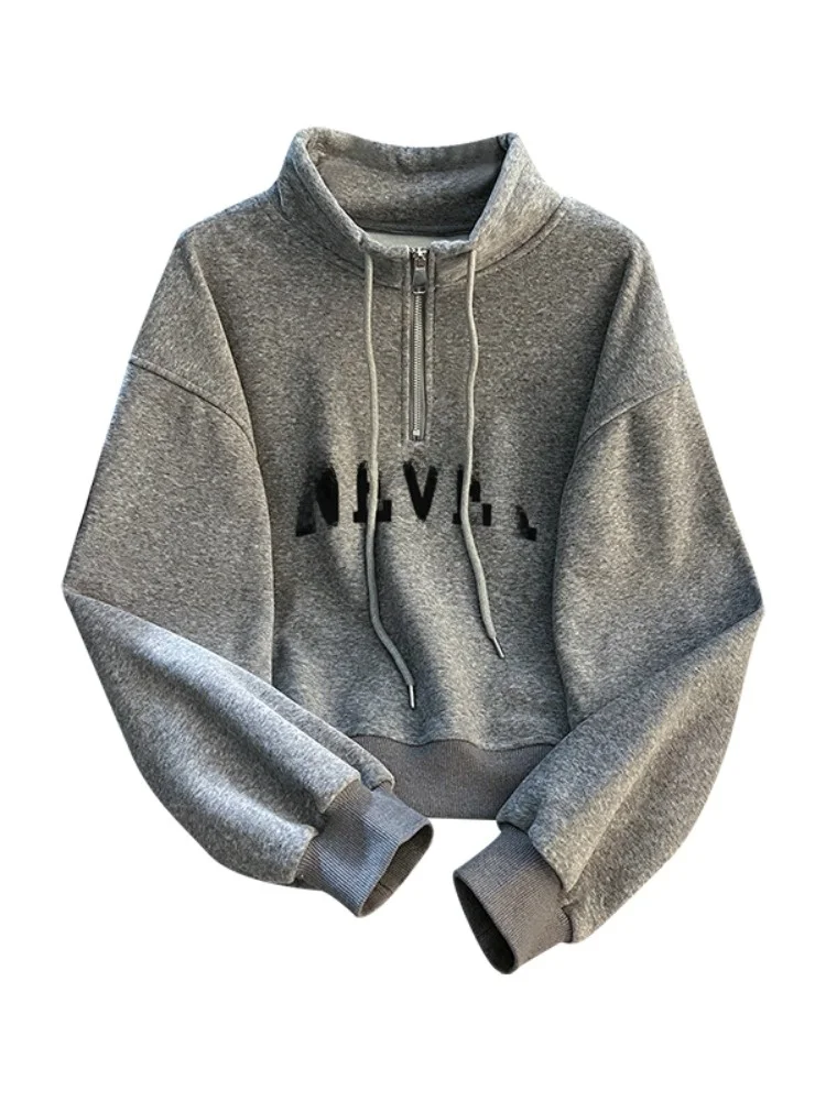 Bluza z kapturem Thiened Fce z zamkiem błyskawicznym, stójką, damska, luźny krój, jesienno-zimowa, odzież wierzchnia