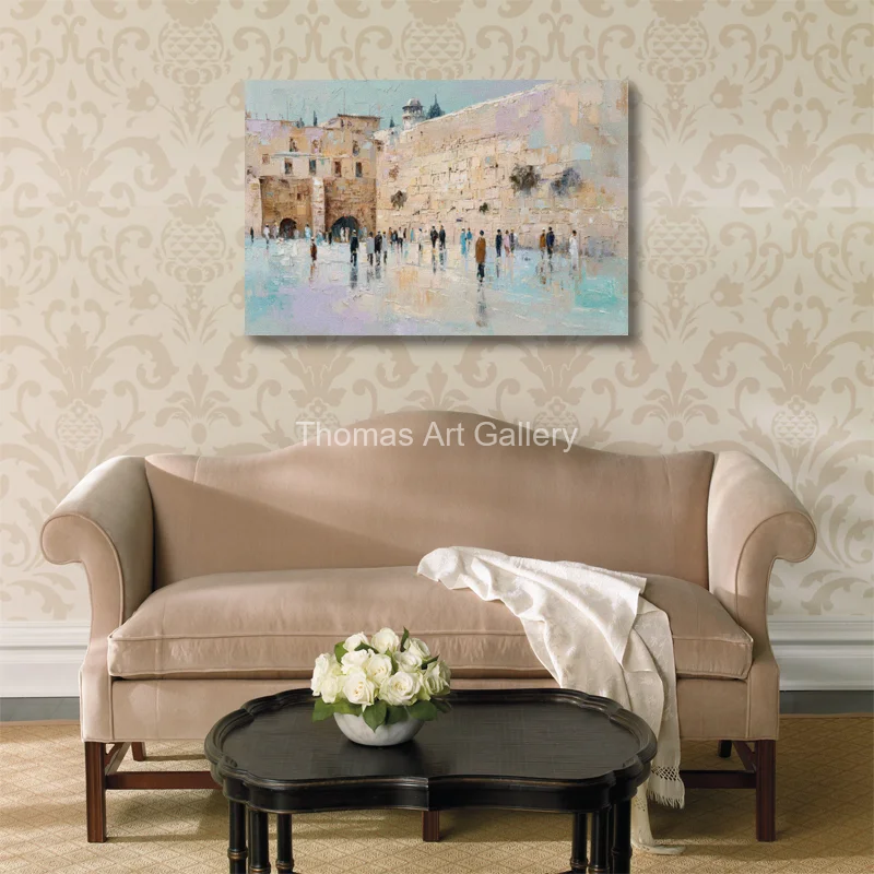 Large Pastel Watercolor Jerusalem Canvas Art HD Print Kotel Plaza Landscape Spiritual Jewish Home Decor for Living Room Wall