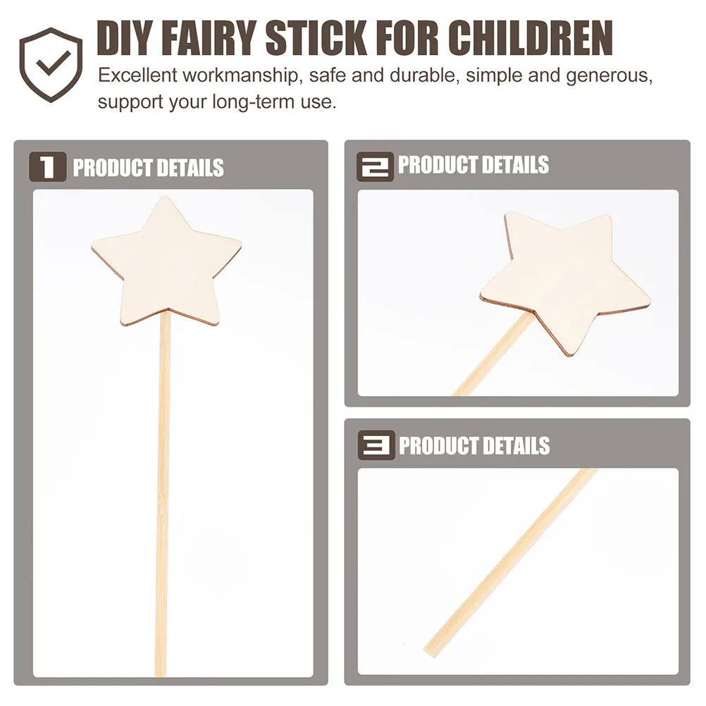 

10pcs Star Wooden Fairy Wands DIY Kids Birthday Unfinished Props Party Performance Hand Coordination