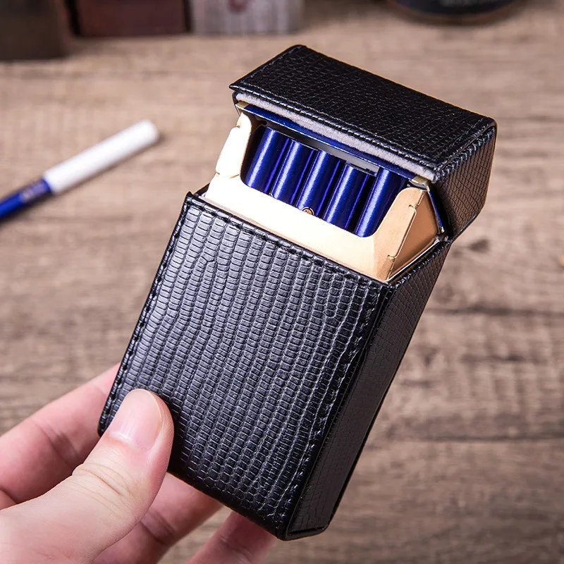 Lizard patterned flip up Cigarette Box 20 pack anti pressure anti wrinkle PU leather Personalized Cigarette case Smoking Tool