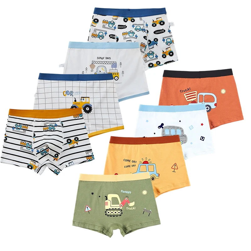 4 Pcs/Lot Kids Cotton Underwear Excavator Print Car Pattern For 2-10T Boys Boxer Briefs Breathable Children Boxers Boys Trunks