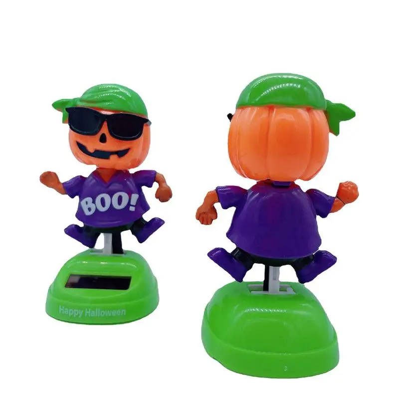 Novelty Funny Solar Powered Pumpkin Man Car Decoration Shaking Head Dolls Solar Dancing Kid Toys Car Desk Home Office Car Decor