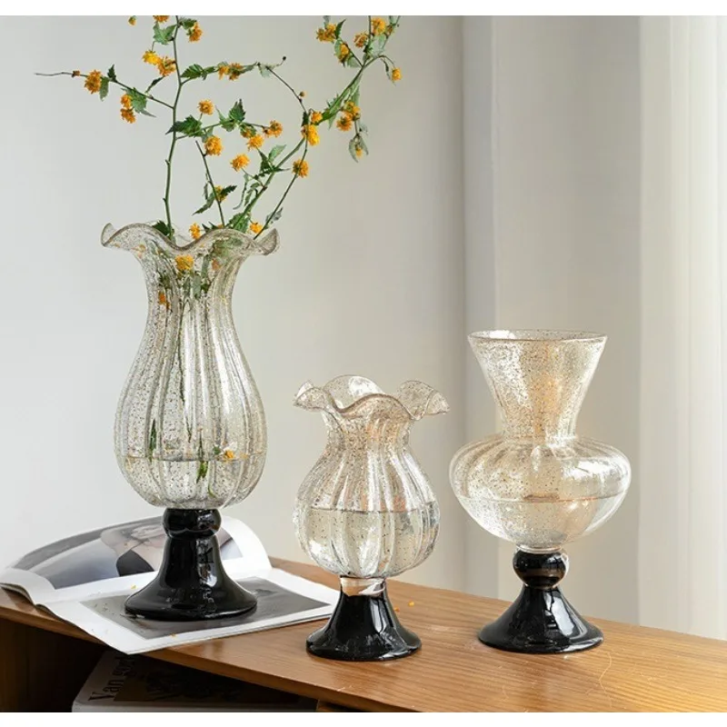 Luxury Ancient‑method Colored Glaze Glass Flower Vase, Elegant French Table Ornament for Home Living Room, Hydroponic Flower Pot