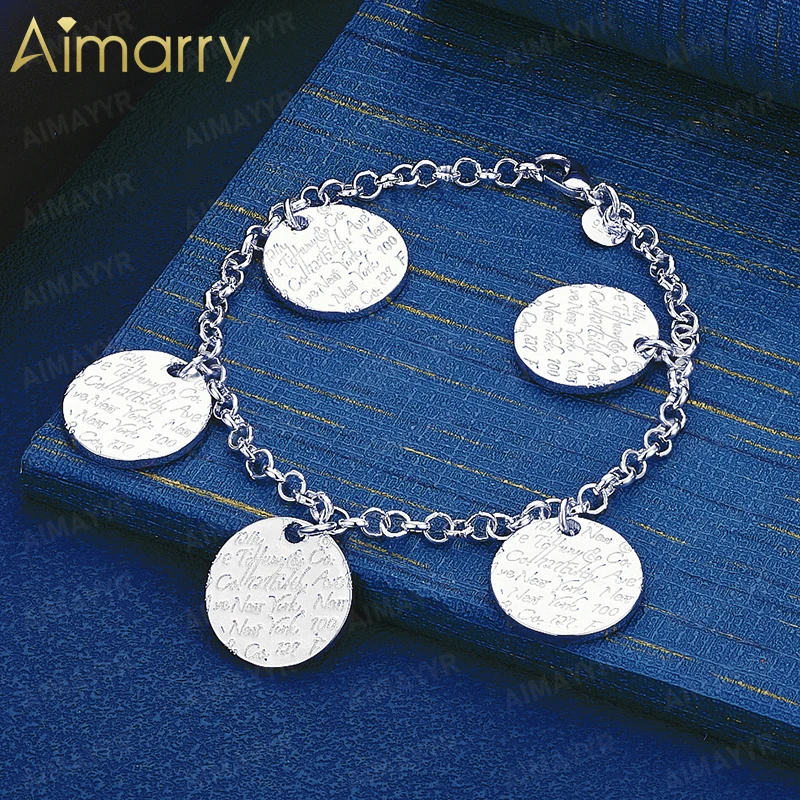 925 Sterling Silver Artistic Engraved Round Hang Tag Bracelet for Women's Parties Banquets Weddings High-quality Fashion Jewelry