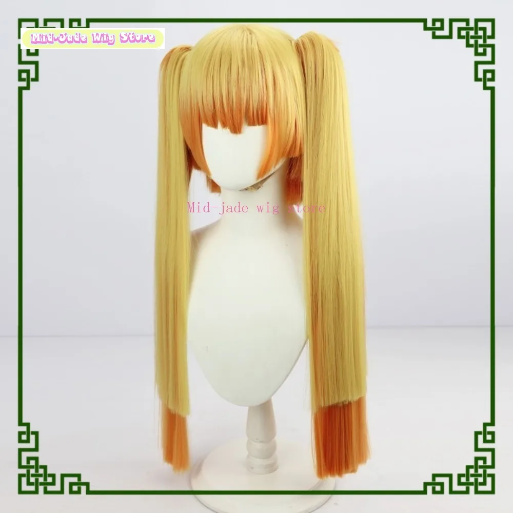 Zenitsu genderend cosplay peruca anime jogo cosplay feminino virar cabelo longo cauda dupla gradiente mid-jade peruca loja