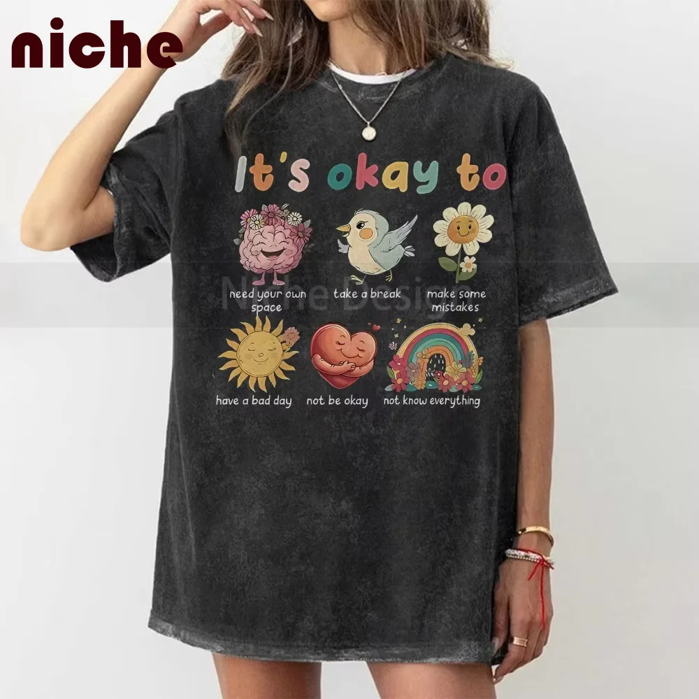 

Vintage Snowflake Washed T-Shirt for Women Cute Colorful Birds Rainbow Love Print 100% Cotton Comfortable Casual Tee