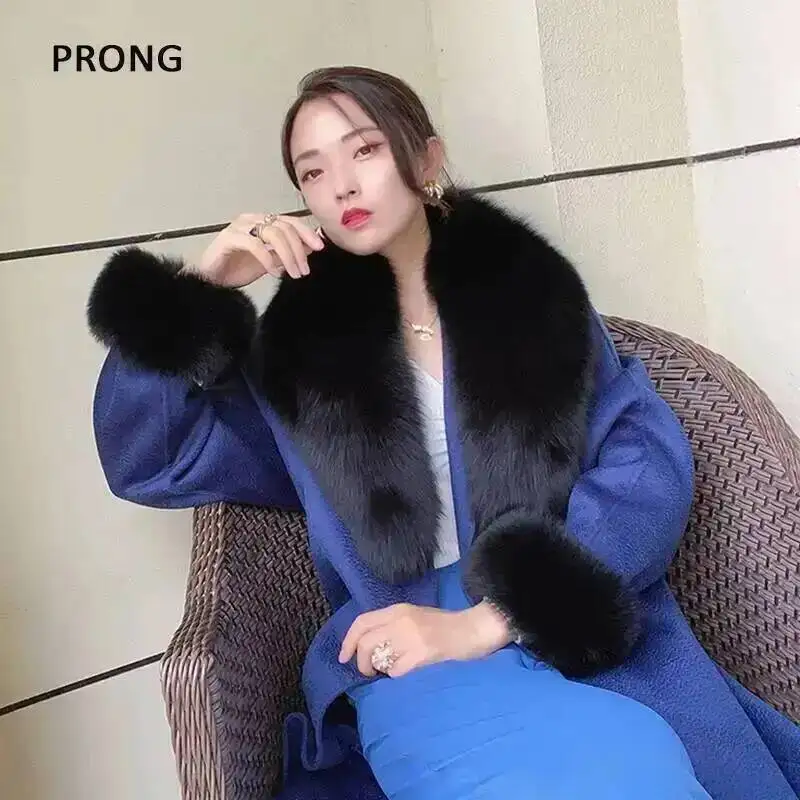 Conjunto de bufandas con cuello de piel de zorro auténtica, bufandas cálidas de lujo para invierno, chal, puños, abrigos, accesorios, bufanda de