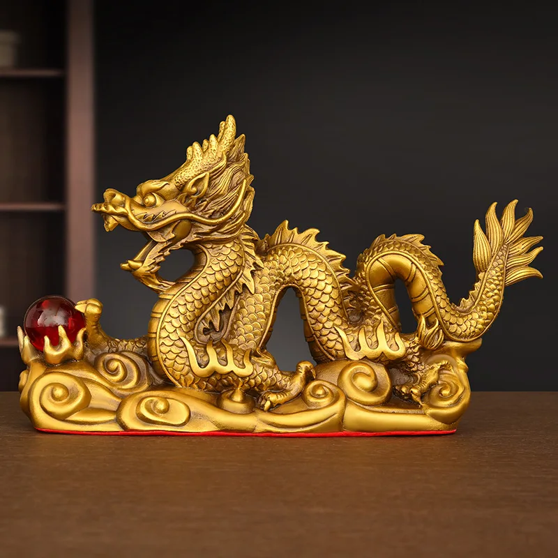 

Copper Dragon Ornament Double Dragon Playing with Pearl Metal Wood Water Fire Earth Five Elements Dragon