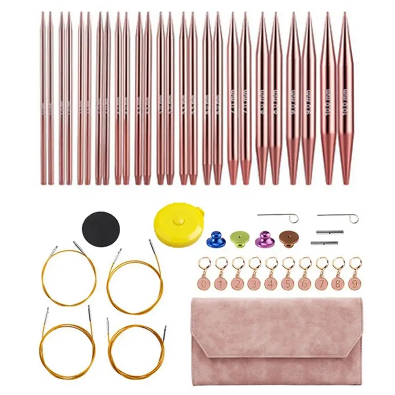 

AF89-Aluminum Interchangeable Sewing Crochet Needles Circular Knitting Needles Set Weaving Yarn Knitting Tools Weave Kit