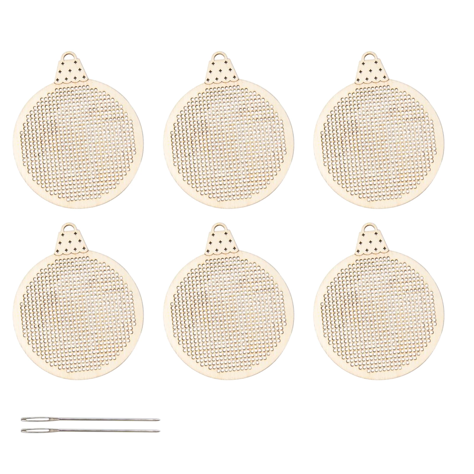 6Pcs Christmas Cross Stitch Hole Carving Wooden Pendant Embroidery Slices DIY for Xmas Holiday Christmas Tree Decorations