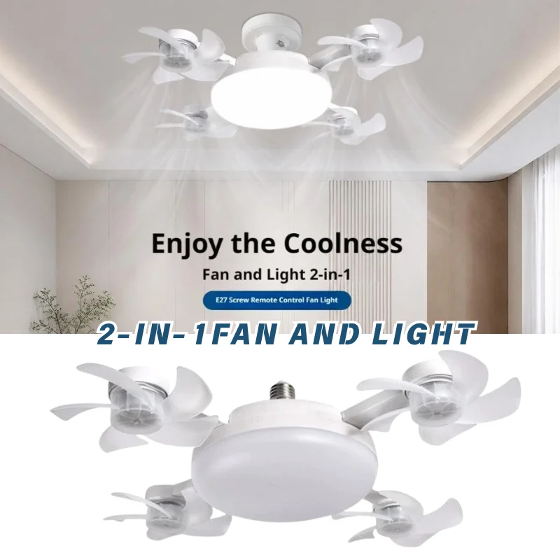 2‑In‑1 Fan Light Silent Multi‑Fan‑Head Ceiling LED Lamp Remote Adjustable For Home Bedroom Living Room Cooling Lighting