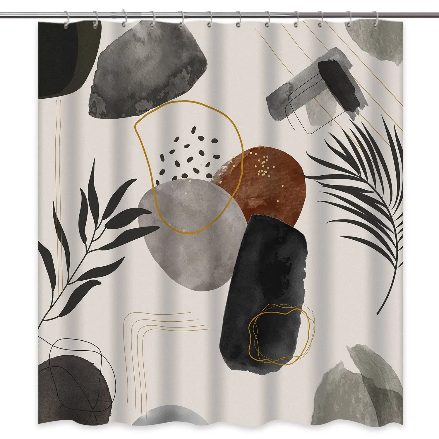 Boho Shower Curtain, Mid Century Modern Minimalist Green Beige Waterproof Fabric for Bathroom Decor Bathtub Curtains with Hooks