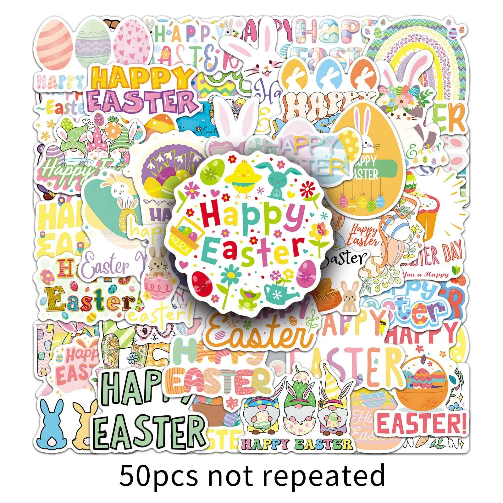 50 Stück Oster-Feiertags-Cartoon-Aufkleber, Niedliche Lustige Hasen-Doodle-Sticker, Kreative Dekorative Wasserflaschen-Aufkleber, Fahrrad-Wasserflaschen-Aufkleber, Wasserfeste Abziehbilder, Spielzeug