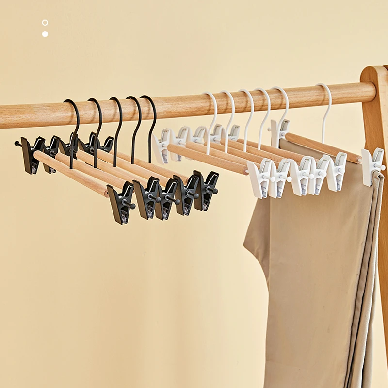 

5PCS Nordic Trouser Hangers Iron+Wood Clothespins for Skirt Shorts Socks Underwear Drying Hangers Storage Racks Pants Organizer