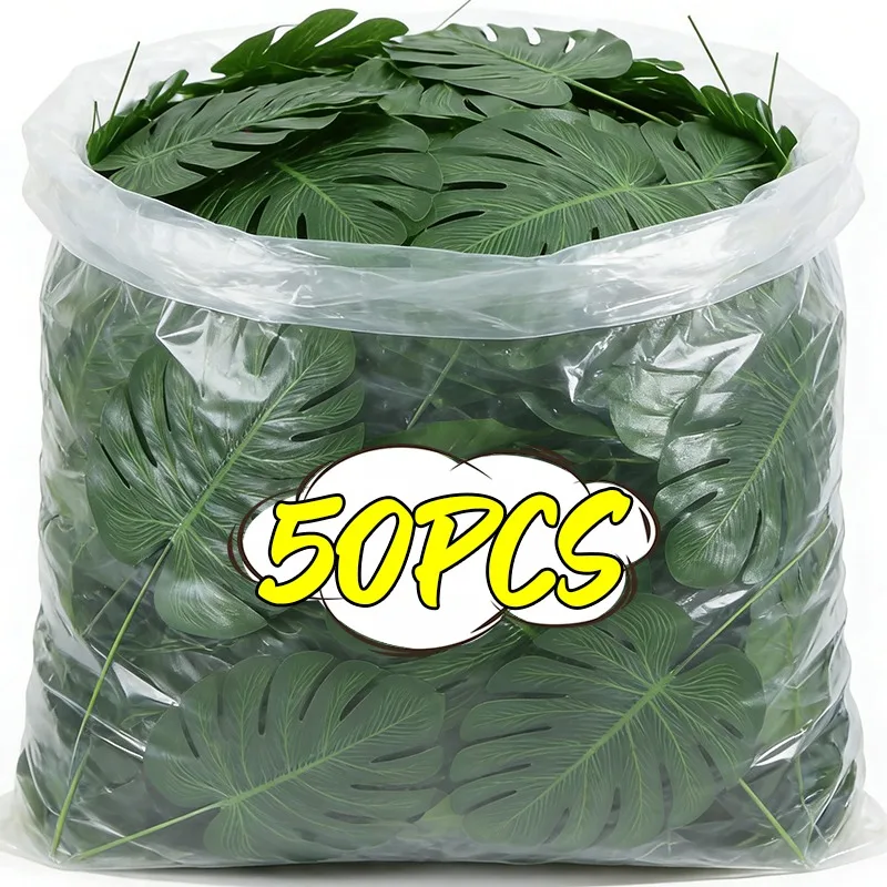 Ramas de Hojas de Tortuga Artificiales al por Mayor, Plantas Verdes de Seda Sintética, Hojas Decorativas para Manualidades, Bodas, Cumpleaños, Decoración del Hogar