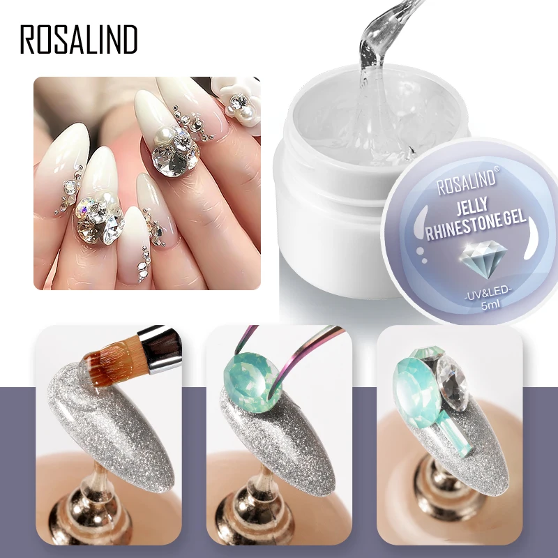 ROSALIND 5ml Jelly Rhinestones Gel Nail Polish Adhesive Glue Nail Art Design Decoration Semi Permanent Top Base Coat Bubble Gel
