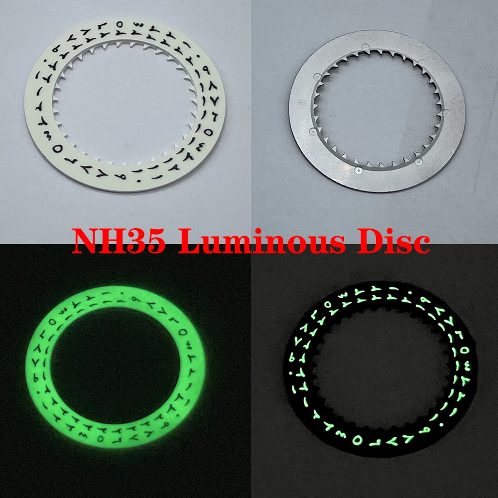 

Black/White Arabic Numerals Calendar Disc Green Luminous Calendar Disc 3.0/3.8 crown Plate for NH35 movement parts replacement